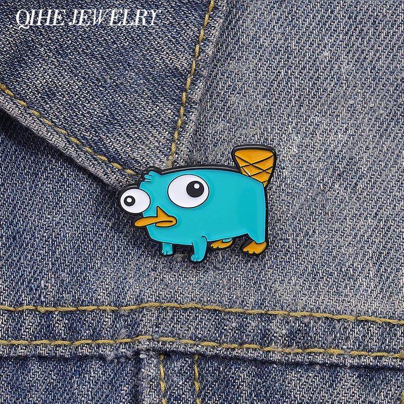 Perry The Platypus Brooch Enamel Pins Cartoon Anime Duck Role Metal