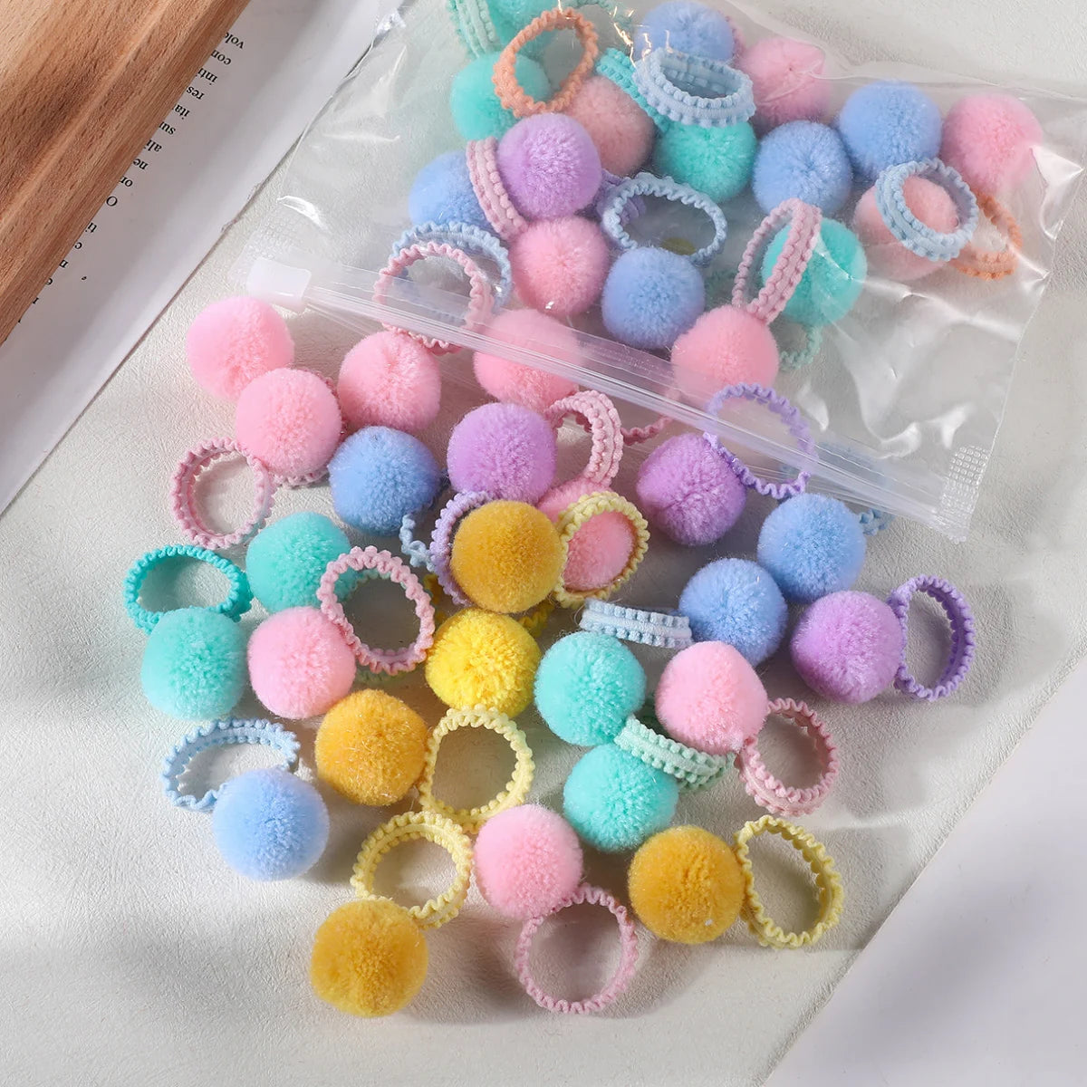 20Pcs Girls Colorful Plush Ball Elastic Hair Bands Kids Hair Ropes