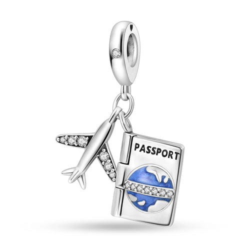 925 Silver Travel Airplane Passport Charms Beads Pendants Fit Original
