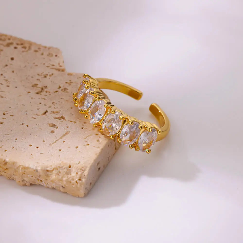 Zircon Geometric Heart Rings For Women Stainless Steel Gold Color