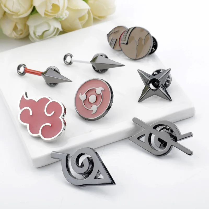 8Pcs/Set Anime Cartoon Enamel Brooch Red Cloud Sharingan Metal Pin