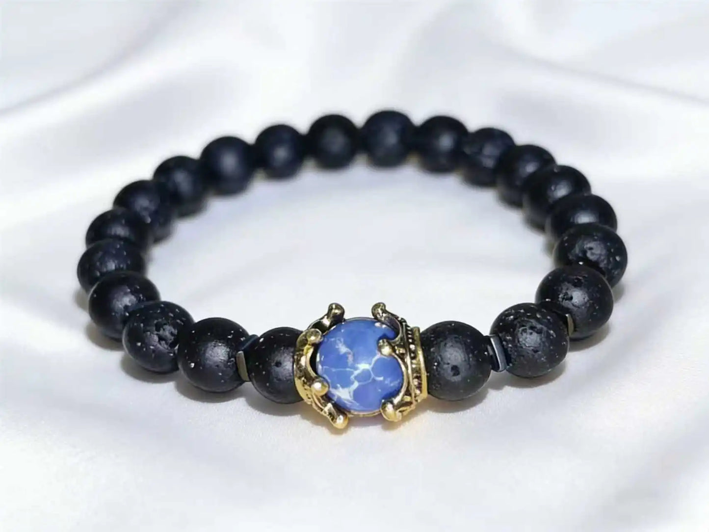 Men's Stylish Natural Stone Bracelet Vintage Crown Symbol of Power