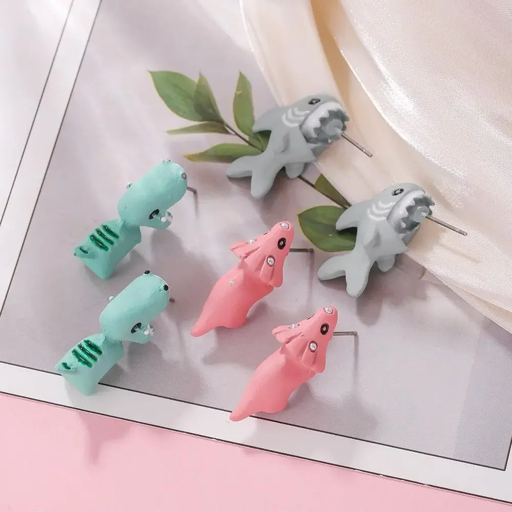 2pcs/1pair Animal Cartoon Stud Earring For Women Cute Dinosaur Little