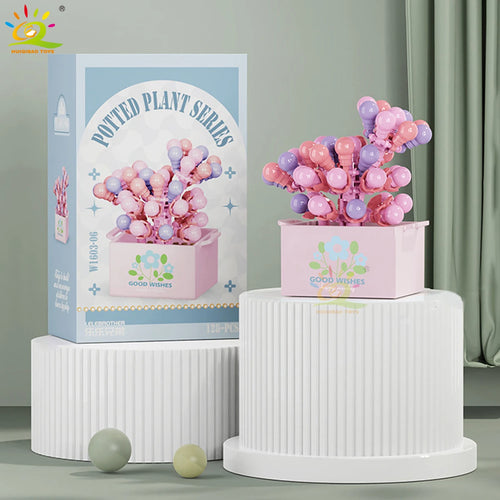 HUIQIBAO MOC Flower Succulent Potted Model Building Block DIY Eternal