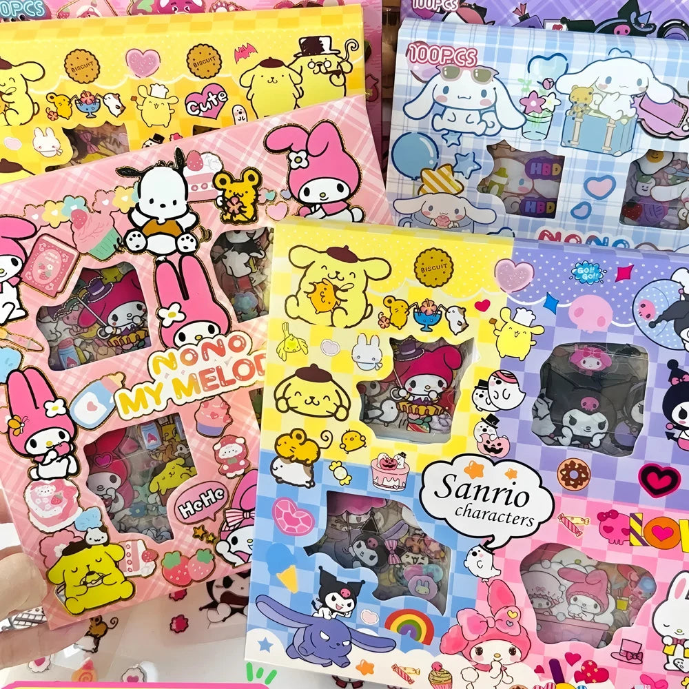 100pcs Cute Sanrio Stickers Kawaii Kids Girls Decals Toys Transparent