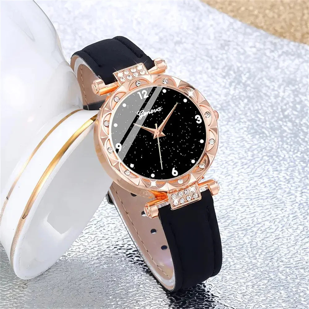 Womens Watches 5Pcs Set Luxury Rhinestone Women Fashion Elegant