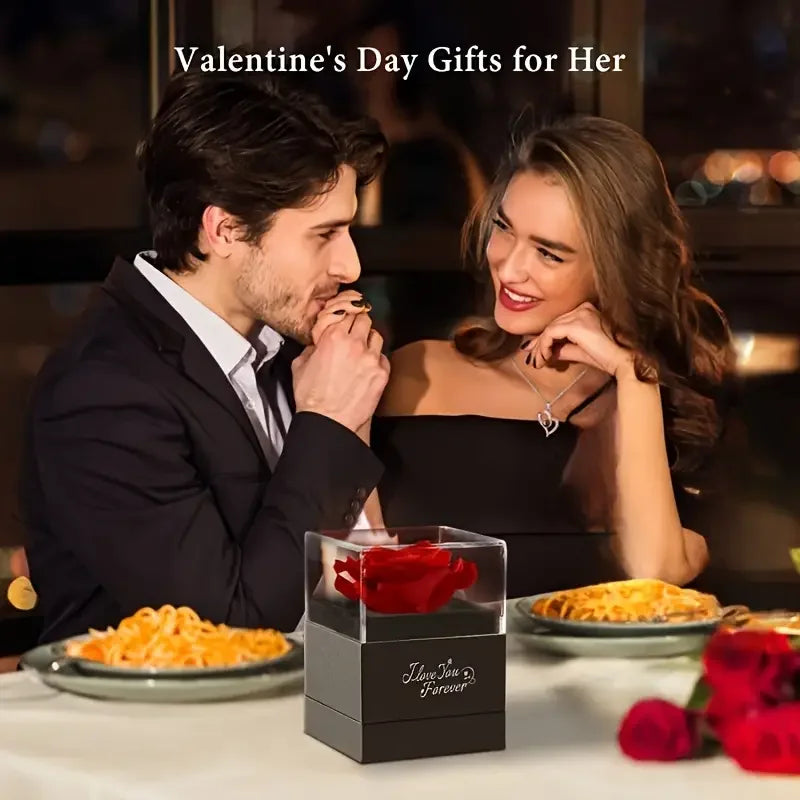 Heart-Shaped Red Rose Necklace with Gift Box - Valentine's Day,