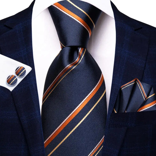 Black Red Striped Silk Wedding Tie For Men Handky Cufflink Gift Men