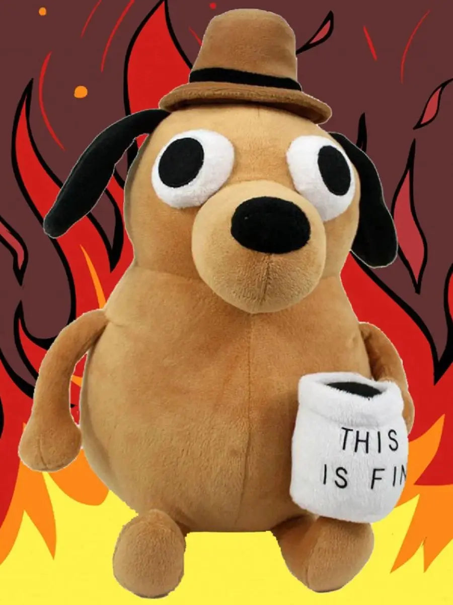 25cm This Is Fine Meme Coffee Dog Plush Toy Soft Stuffed Doll Stuffed