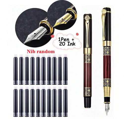 1-100Pcs/Set Retro Metal Fountain Pen Replaceable Ink Elegant Gift for