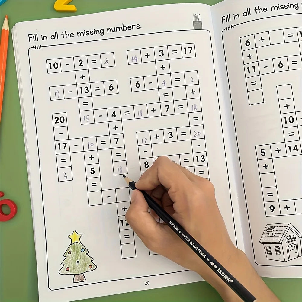 32-Page Math Fill-In-The-Blank Puzzle Activity Book: Children's