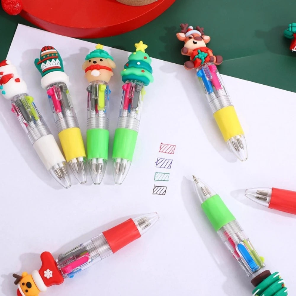 5-30Pcs Cute Christmas Theme Pattern Four-color Pen for Christmas