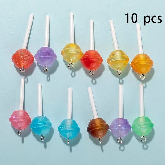 10Pcs Colorful Sugar Candy lollipop Resin Charms Kawaii 3D Pendant