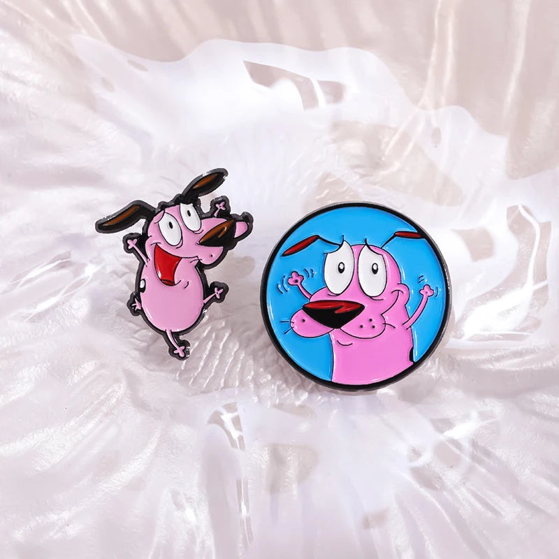 Cartoon Courage Cowardly Dog Brooch Enamel Pins Cute Pink Animal Dog