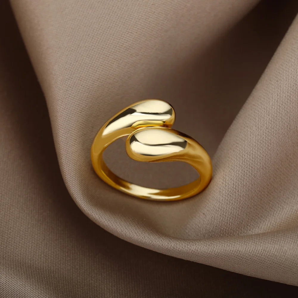 Stainless Steel Rings for Women Waterproof Open Gold Color Ring