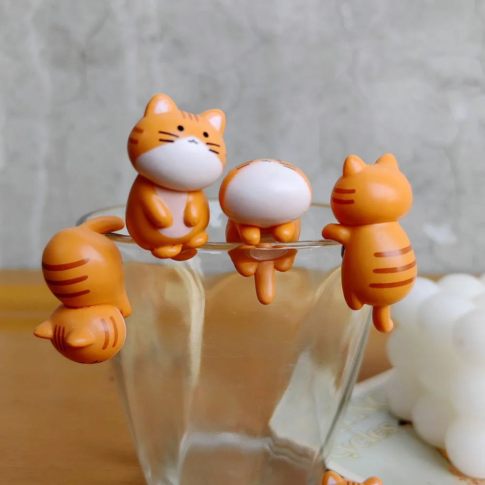 8pc Funny Cute Orange Cat Animal Car Decoration Pvc Craft Miniature