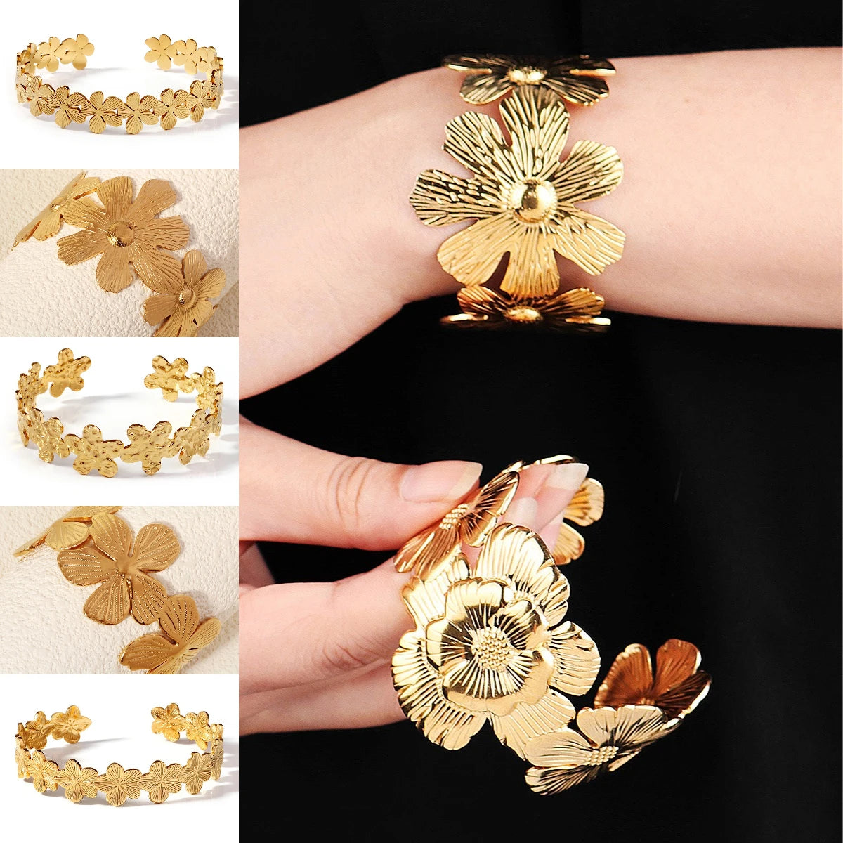 Fashion Gold Titanium Open Bangle 18K Stainless Steel Party Wedding