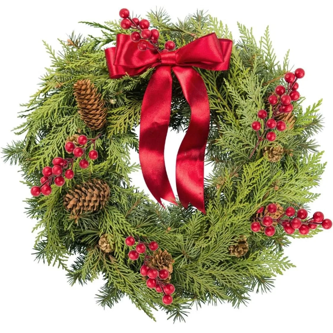 10Pcs Christmas Decoration Artificial Pine Branches Holly Berries Red