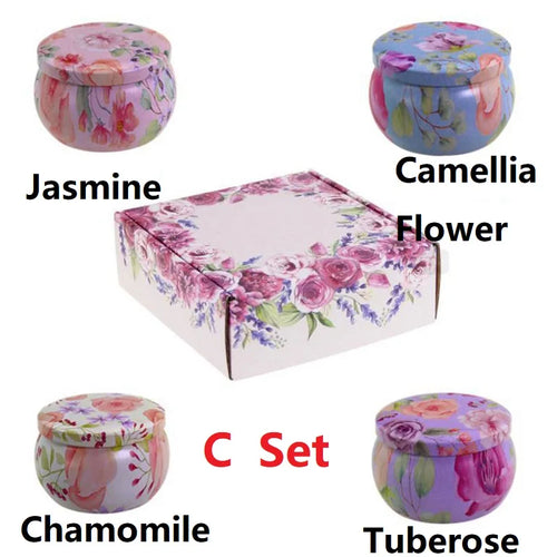 1/4PCS Vintage Scented Candles Soy Wax Candle Jars Flower Fragrance