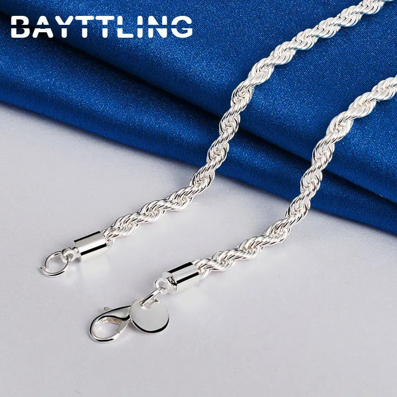 Charm 925 sterling silver Accessories Men 4MM 40-60cm 2PCS Rope Chain