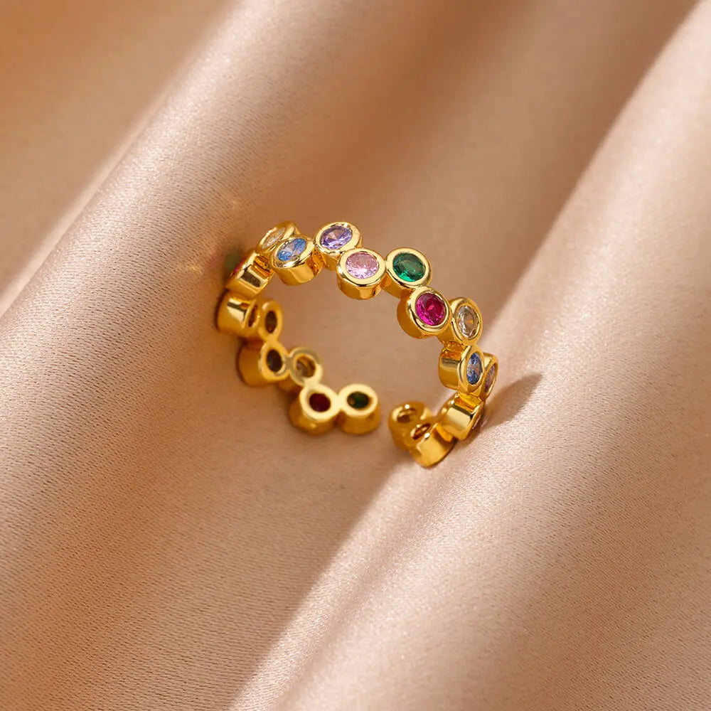 Zircon Geometric Heart Rings For Women Stainless Steel Gold Color