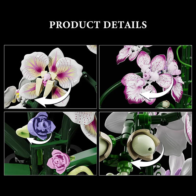 Creative Orchid Cymbidium Eternal Flowers Potted Plant Building Blocks