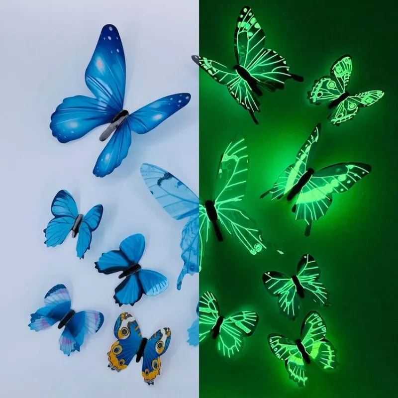 New 12Pcs Fashion 3D Luminous Butterfly Creative Wall Sticker For DIY