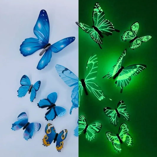 New 12Pcs Fashion 3D Luminous Butterfly Creative Wall Sticker For DIY
