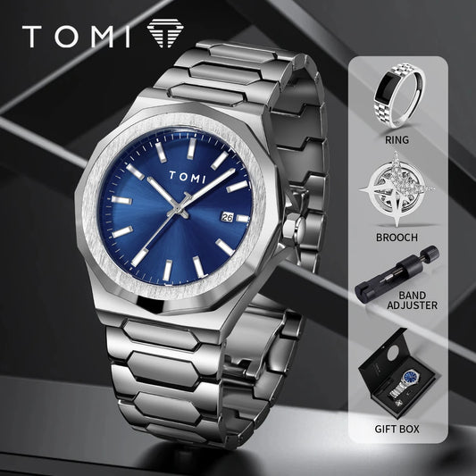 TOMI Luxury Business Men's Watch Gift Box Set High Quality Rose Gold