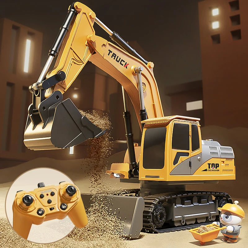 Alloy Remote Control Excavator Toy Car with Lights Sound Effect