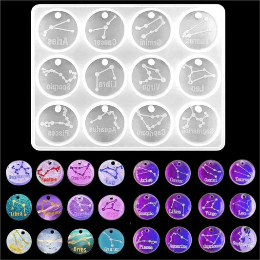 12 Zodiac Constellation Resin Molds Round Star Zodiac Sign Epoxy