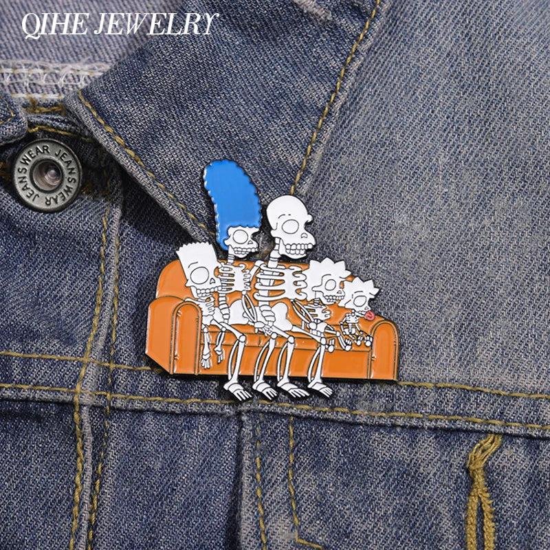 Animated Sitcom Punk Skull Brooch Enamel Pins Funny Cartoon Metal