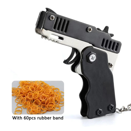 Metal Burst Rubber Band Toy - Mini Folding Launcher Toy With Keychain