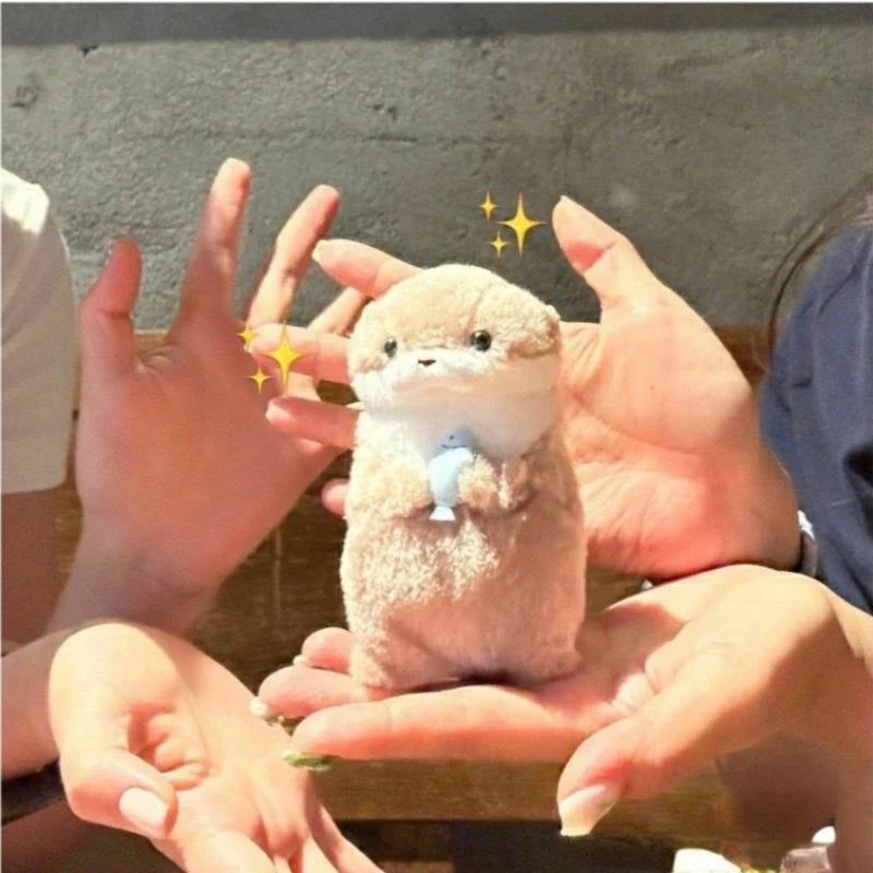 Cute Otters Holding Fish Plush Doll Keyrings Lightweight Hanging