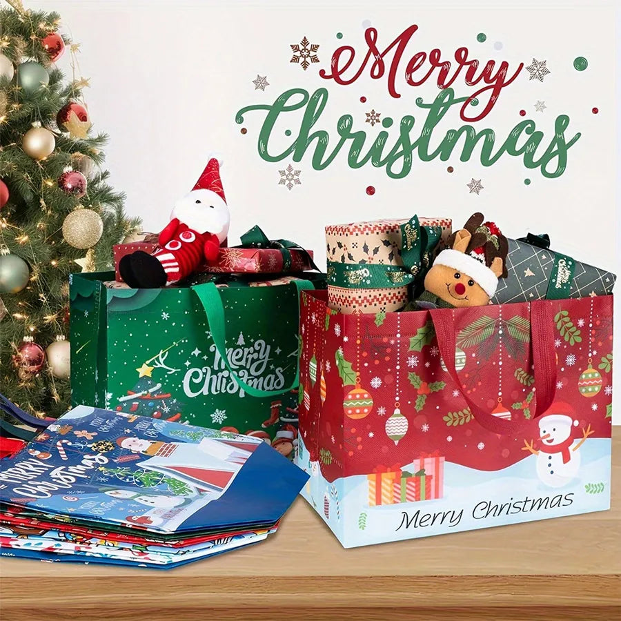 1-16PCS Large Christmas Gift Bags, Christmas Tote Bags with