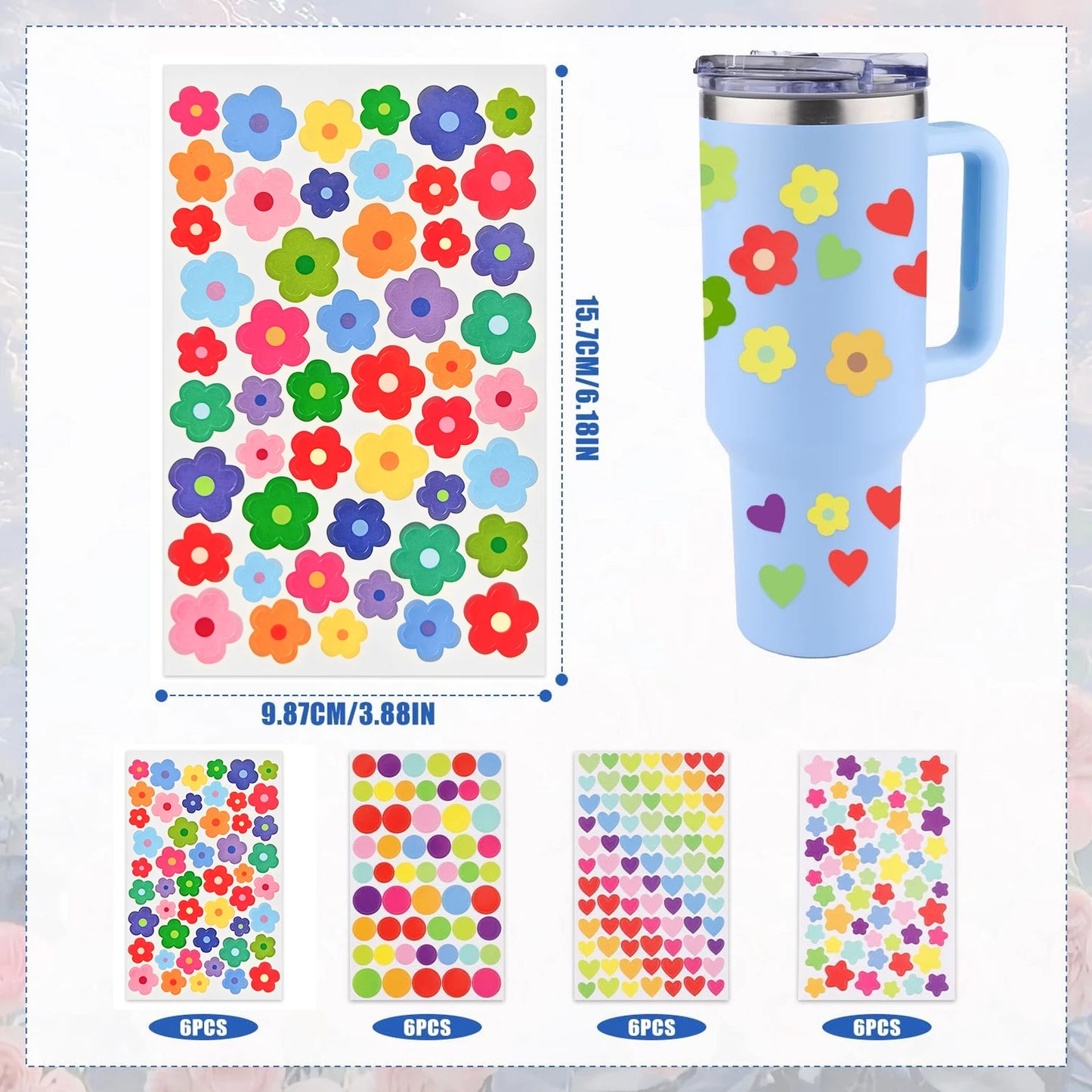 Colorful Star Flower Heart Dot Stickers Self Adhesive for Scrapbooking
