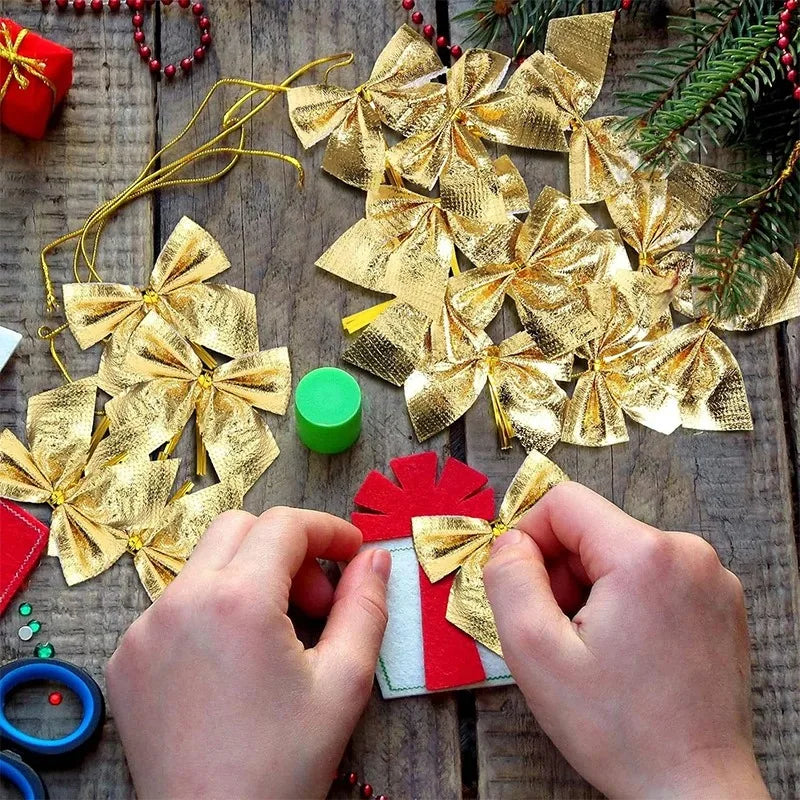 12/24/36Pcs Christmas Bow Red Gold Mini Xmas Tree Bowknot for Home