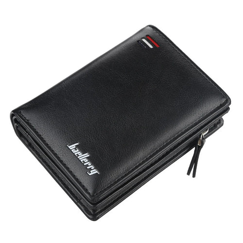 Baellerry Anti-Theft Men's Short Wallet Hidden clasp Slim PU Leather