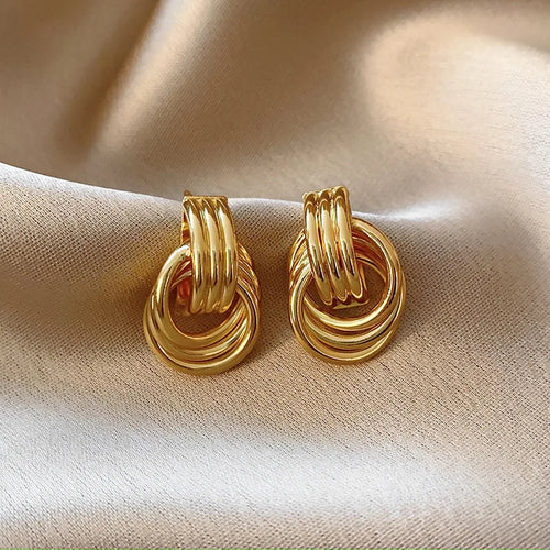 Fashion Glossy Three-Layer Textured Intersecting Knot Earrings for