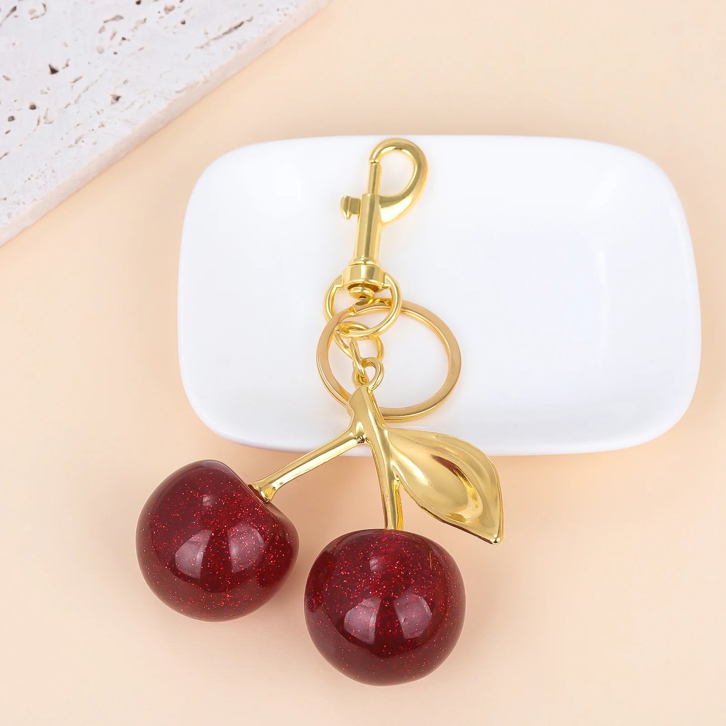 Fashion Delicious Red Cherry Keychain Summer Fruits Cherries Pendant