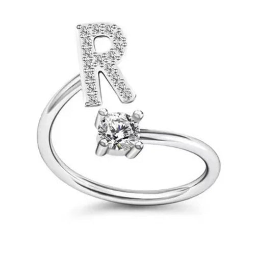LATS Zircon Initial A-Z Letter Rings for Women Girl Adjustable Opening