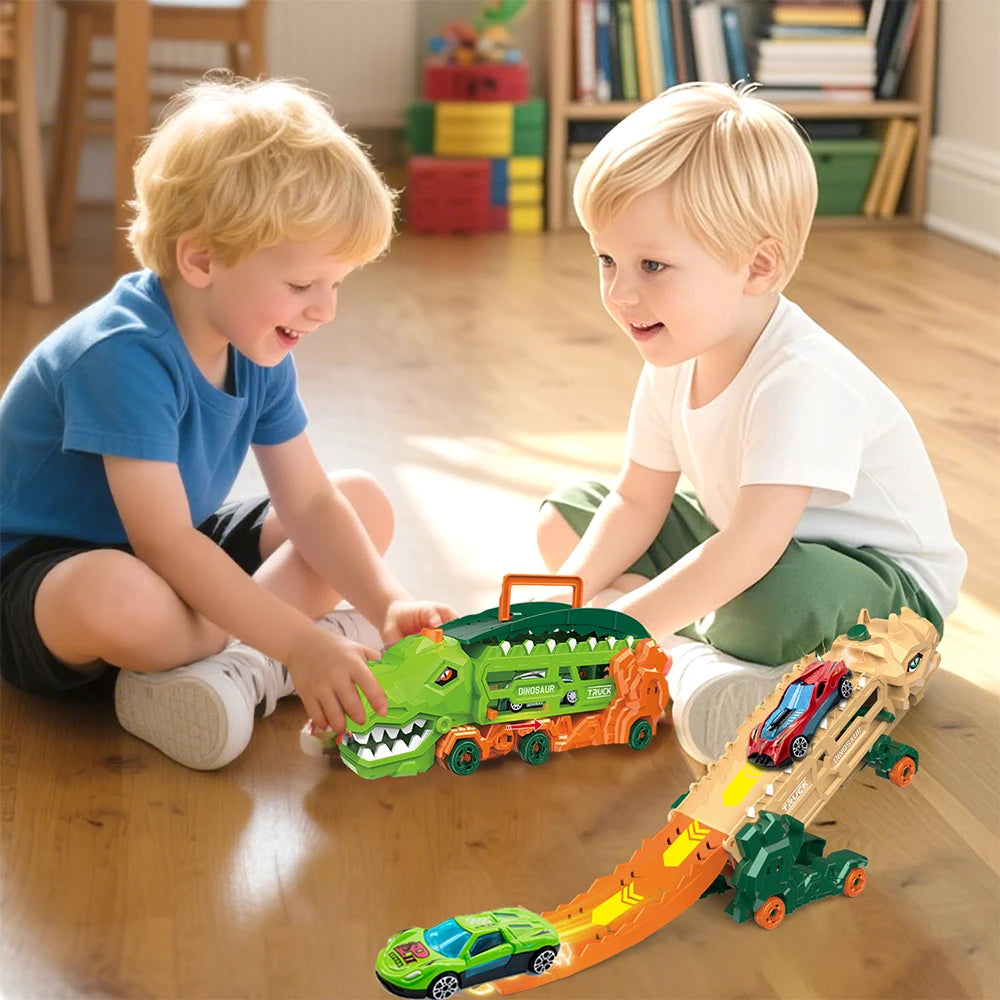 Transport Dinosaur Truck with Foldable Sliding Race Track, Transforms