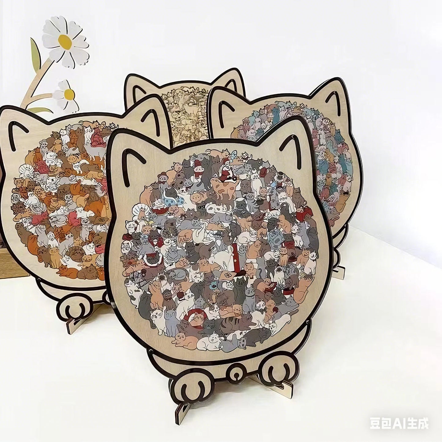 Colored Cat Shaped Wooden Jigsaw Puzzle, Cats Shaped Wooden Puzzle,