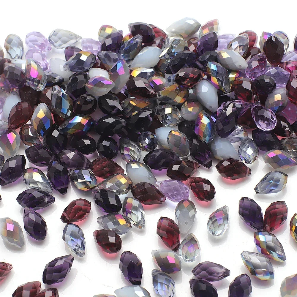 30Pcs/Lot Green Crystal Glass Faceted Teardrop Loose Beads Crafts
