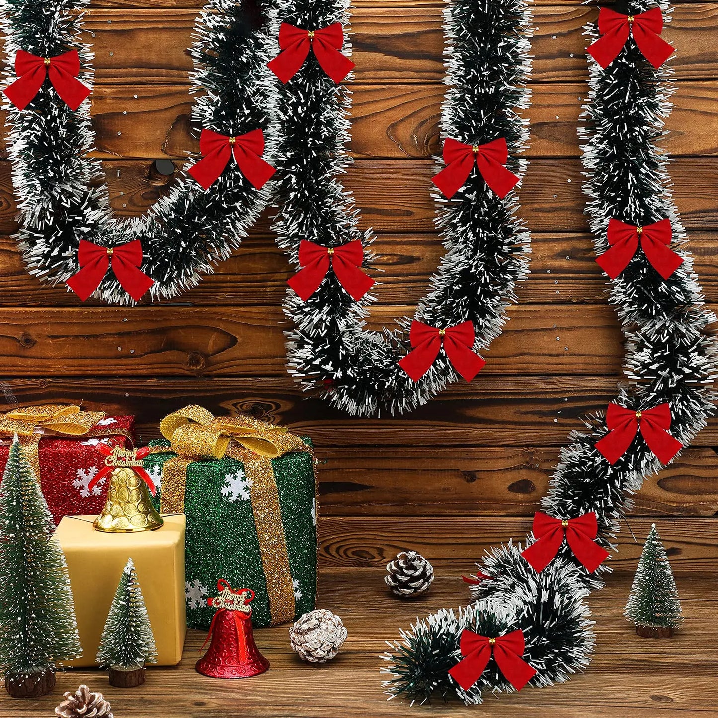 Artificial Christmas Garland Xmas Tinsel Garlands with Bowknot for DIY