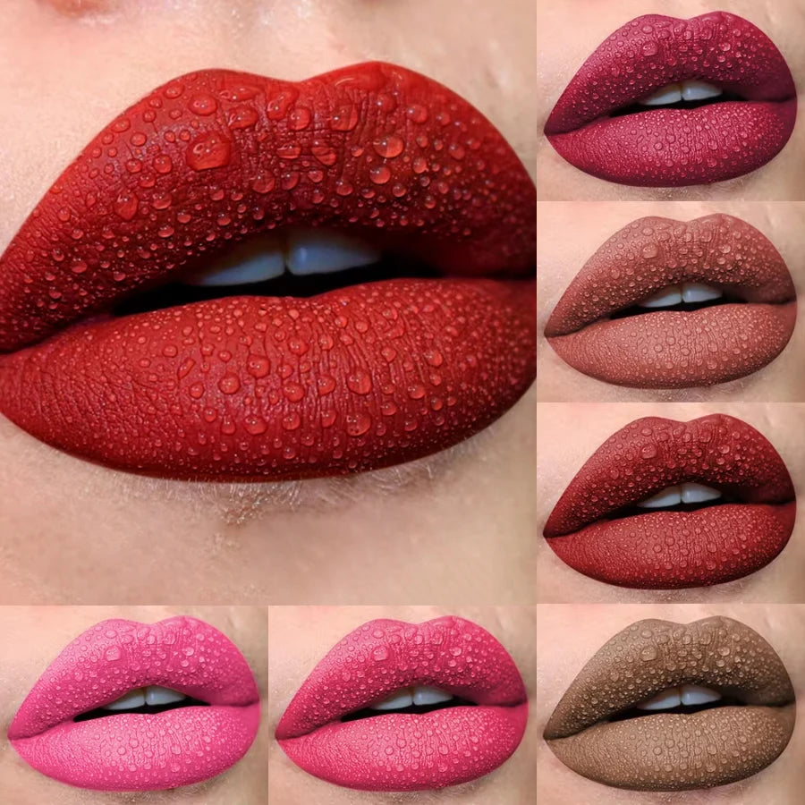 10 pcs/set Nude Lip Gloss Matte Velvet Lipstick - Matte Finish &