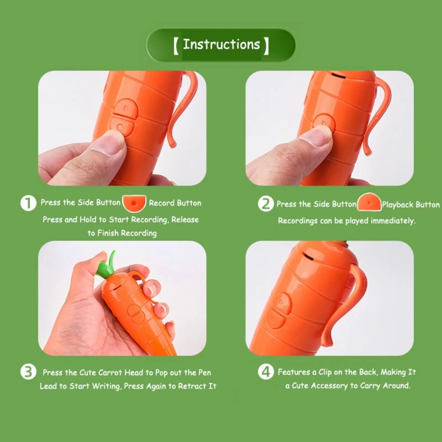 Multi Function Pen Carrot Funny Voice Recorder Pen Write Graffiti Cute