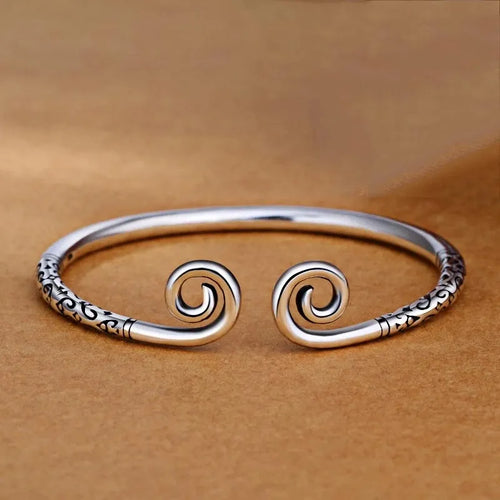 XIYANIKE Vintage Thai Silver Lotus Flower Cuff Bracelet For Women Girl