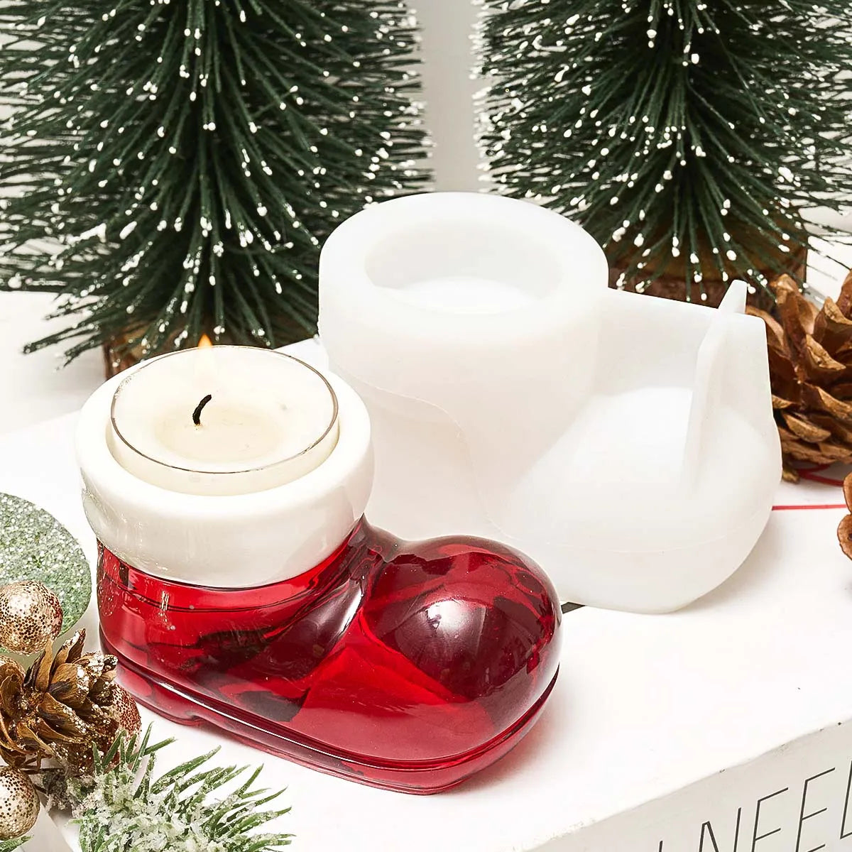 Christmas Boots Shoes Candle Holder Silicone Mold DIY Table Decoration