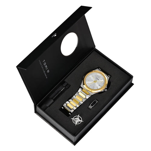 TOMI Luxury Business Men's Watch Gift Box Set High Quality Rose Gold